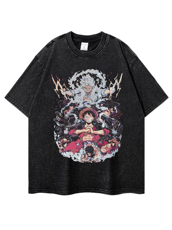 Heavyweight washing T-shirt Dark black printing anime trendy ins new Harajuku loose retro China-Chic T-shirt men - Image 7