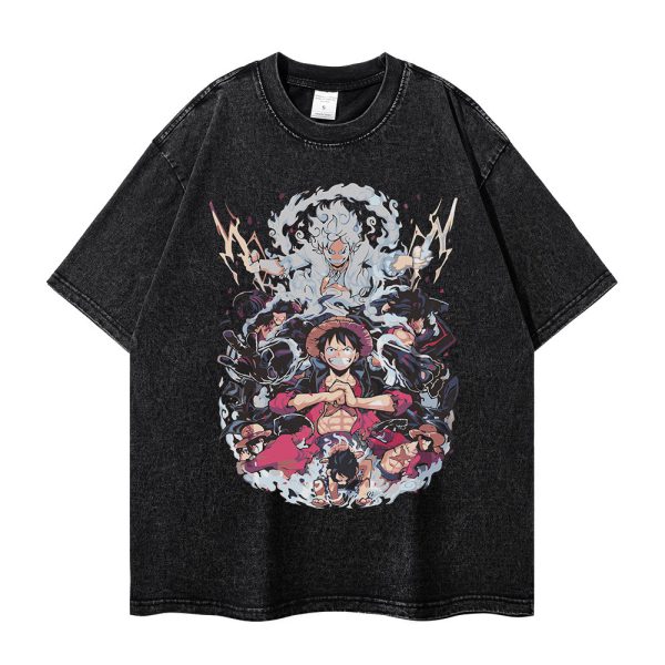 Heavyweight washing T-shirt Dark black printing anime trendy ins new Harajuku loose retro China-Chic T-shirt men - Image 3