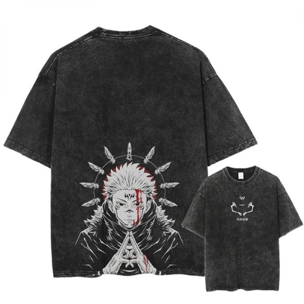 Anime Printed Streetwear Vintage Washed T-shirt Men Harajuku - Image 13